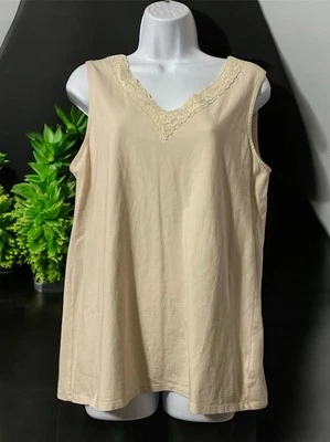Women Faded Glory Beige Sleeveless Pullover Cotton Blend Top Sz XL - Image 1 of 4