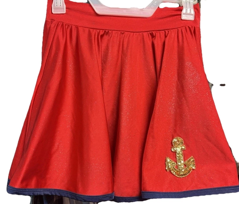 Dansco Rojo Marinero Patinaje Falda Adulto Mediana Brilla Brillo Dorado Lentejuelas Disfraz Foto 1 de 4