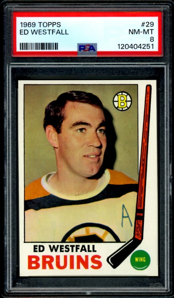 1969-70 TOPPS NHL Hockey #29 ED Westfall PSA 8 NM-MINT Boston Bruins Card - Image 1 of 2