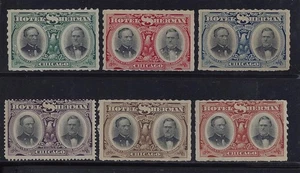 1837-1911 Hotel Sherman Chicago 6 Diff Colors Cinderella Poster Stamps MNH/MH - Picture 1 of 3