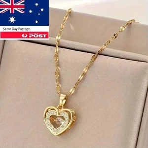 Women 18k Gold Plated Elegant Heart Shaped zirconia CZ Pendant Necklace Chain - Picture 1 of 5