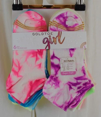 Meias forro Goldtoe 6 pares grandes para meninas multicoloridas tamanho grande - Imagem 1 de 3