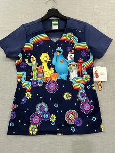 Sesame Street Scrubs Womens XS Tooniforms Top All Characters V-Neck  NWT - Picture 1 of 13