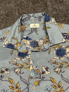 Etro Milano Floral Camice Cotton Long Sleeve Dress Shirt Men 42 Large Blue Italy - Picture 1 of 9
