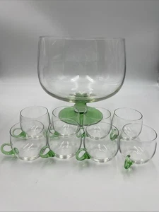 VTG MCM SUSSMUTH GERMANY HAND BLOWN CRYSTAL PUNCH BOWL SERVICE FOR 8 - Picture 1 of 8