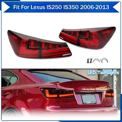 Pair LED Tail Lights For Lexus IS250 IS350 ISF 2006-2013 Red Animation Rear Lamp Foto 1 de 4