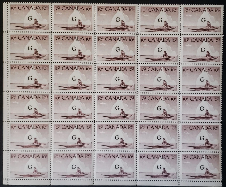 Stamps Canada Mint: O39a  10c brown Inuk & kayak LL corner blk. of 30  VF MNH - Image 1 of 1