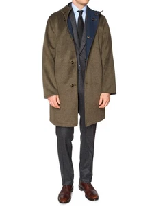 KITON KIRED "Peak" Olive-Blue Reversible Hooded Double Sided Coat NEW - Picture 1 of 14