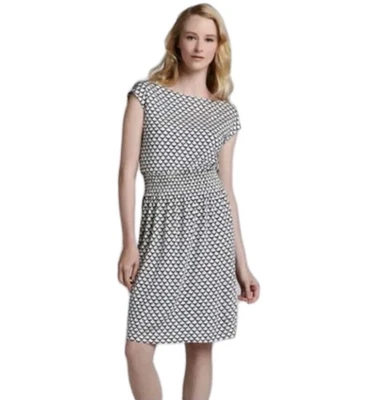 Tory Burch Justina Scallop Print Blouson Dress Designer Nautical Smocked Navy S - Image 1 of 4