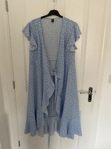 SHEIN VCAY Polka Dot Print Butterfly Sleeve Knot Side Ruffle Trim Wrap Dress - Picture 1 of 6