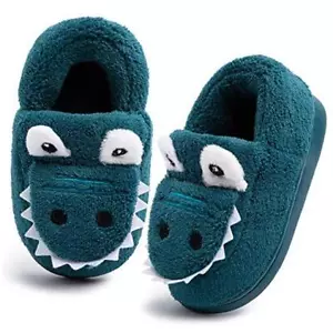 techcity Boys Girls Warm Fleece Slippers Dinosaur 5.5-6 Toddler Blue-shoes - Picture 1 of 7
