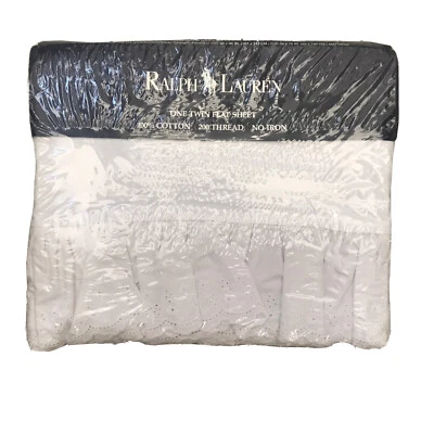 Ralph Lauren Bromley Ruffled Twin Flat Sheet White 100% Cotton Vintage 1987 S7 - Image 1 of 4