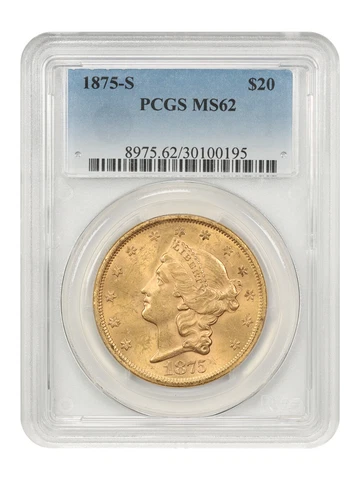 1875-S $20 PCGS MS62 Cover
