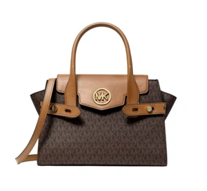 Michael Kors Carmen Medium Logo Belted Satchel Bag Handbag Brown Nwt $558 - Picture 1 of 3