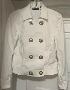 Dana Buchman White Denim Jacket Brass Toggle Closure Womens 6 - Picture 1 of 7