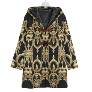 Barock Brokat Gold Baumwolle Kuschelig Kapuze Jacke Festival Umhang Mantel Boxen Schwarz - Bild 1 von 5