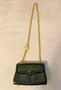 Kieselstein Cord black leather crossbody bag w/ gold chain strap - Picture 1 of 20