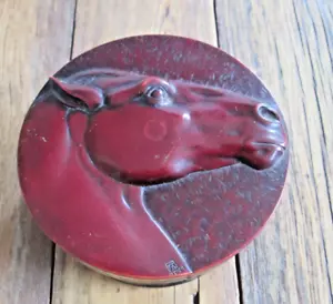 Boma Canada Carved Trinket Box Horse Head Wheat TRM Thomas R McPhee Round - Picture 1 of 16