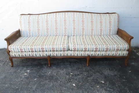 French Carved Cherry Caned Long Sofa Couch 3476 Cover