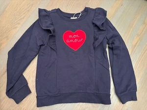 EUC Janie and Jack WINTER SPRING red heart MON AMOUR VALENTINE navy sweatshirt 7 - Picture 1 of 4