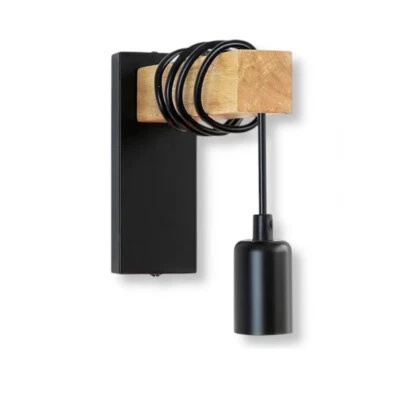 Applique parete stili industriale lampada muro retrò vintage metallo e legno E27 - Immagine 1 di 4