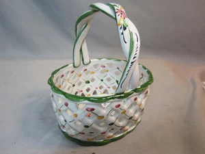 Hand Painted Woven Flower Basket Signed Made in Portugal - Picture 1 of 3