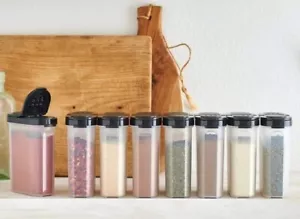 TUPPERWARE GRANDI SHAKER SPEZIE SET DI 4 GUARNIZIONI ERMETICHE NERO - Foto 1 di 1