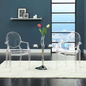 Modway Transparent Modern Crystal Dining Accent Armchair in Clear - Picture 1 of 7