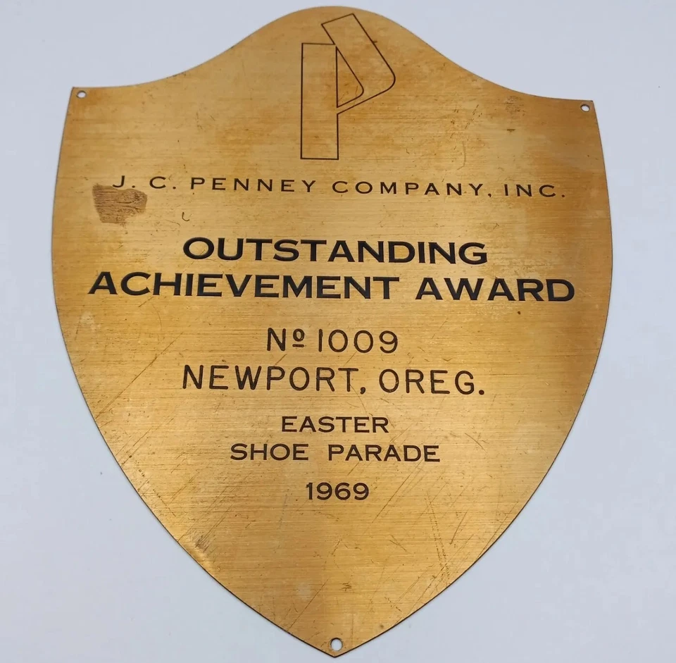 De colección JC Penney Newport Oregon Premio al Logro Placa '69 Desfile de Zapatos de Pascua Foto 1 de 4