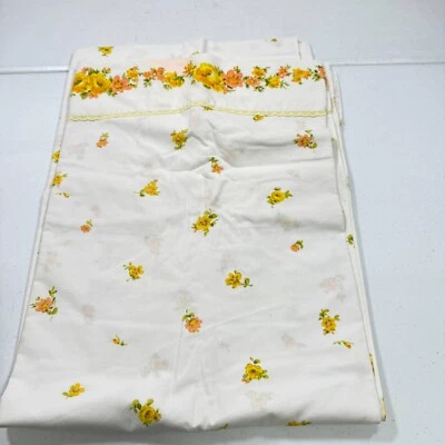 Sábana plana mohawk vintage gemelas rosas amarillas mezcla de algodón floral mcm musli retro Foto 1 de 4