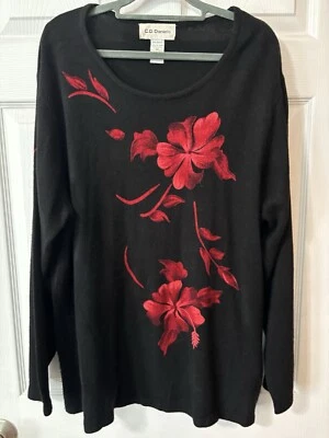 Cathy C.D. Daniels плюс размер 3 X черный красный цветы свитер женщин супер мягкий! - Изображение 1 из 4