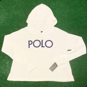 Polo Ralph Lauren Logo Girls Size L 12 - 14 Terry Cloth Cropped Hoodie White NWT - Picture 1 of 3