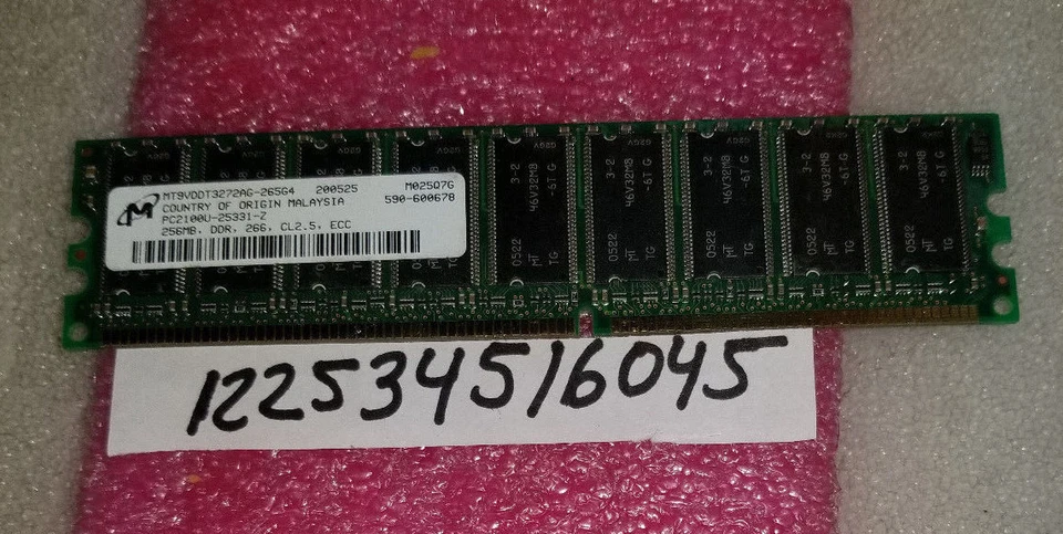 256MB PC2100 DDR-266MHz ECC Unbuffered CL2.5 184-Pin DIMM Memory Module 1RX8  - Image 1 of 1