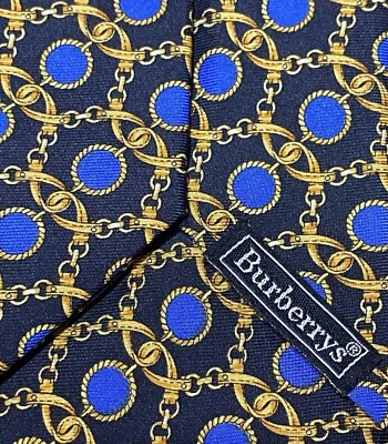 Burberrys шелковый галстук синий цепочка ссылка печать Франции винтажный - Изображение 1 из 4