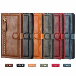 Vintage Buckle Zipper Wallet Leather Case for iPhone11 X XS XR 8 7 Samsung S20+ - Picture 1 of 12