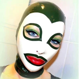 Máscara de goma facial blanca con capucha de látex cubierta de cabeza con cremallera espalda juegos con disfraces fiesta fetiche - Imagen 1 de 3