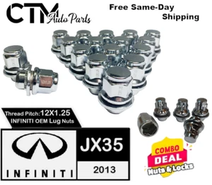 20PC 12X1.25 INFINITI FACTORY OEM CHROME LUG NUTS & LOCKS FOR INFINITI JX35 2013 - Picture 1 of 2