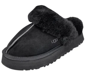 UGG Women's Slipper DISQUETTE Upper Suede Collar in Black Size 8 NEW - Picture 1 of 4