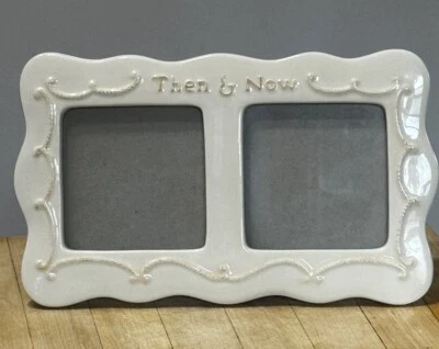 "Marco de fotos Hallmark entonces y ahora 3x3"" aberturas de fotos 9x5,5 tamaño total usado en excelente estado cerámica" Foto 1 de 4
