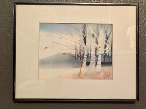 Impresión firmada por el artista Gary Poon Tai soledad acuarela 11 x 14" enmarcada - Imagen 1 de 2