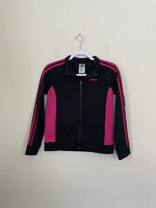 Adidas Girls Black w/ Pink Stripes Full Zip Athletic Track Jacket ~ Youth L (14) - Picture 1 of 10
