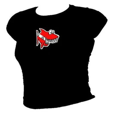 Toy JAWS - Red DIVE FLAG cartoon SHARK Scuba diving ladies T-shirt all sizes - Image 1 of 4