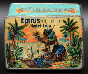 Alte Blechdose Deutsch Epirus Kamele Mamluken Hadzi-Loja Cigarettes Tin - Bild 1 von 11