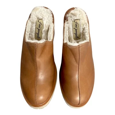 Туфли женские Free People 7,5 ЕС 38 желтовато-коричневые кожа резиновый мех JAMES Mule сабо уютные - Изображение 1 из 4