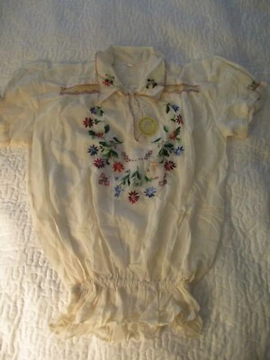 Vintage Semi Sheer Hand Embroidered Peasant Blouse Embroidered - Image 1 of 4