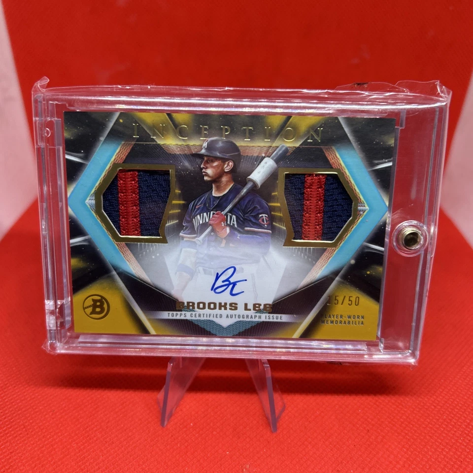 2023 Bowman Inception Dual Patch Auto Gold Foil /50 Brooks Lee #IADR-BL Twins - Image 1 of 2
