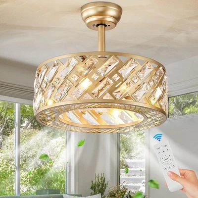 Crystal Caged Ceiling Fans with Light 18" Bladeless Ceiling Fan with Remote C... - Image 1 of 4