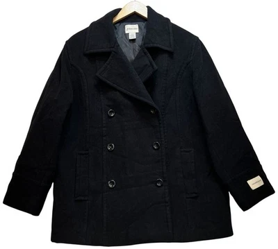 Abrigo para mujer St. John's Bay doble botonadura mezcla cachemir guisante talla 2X negro Foto 1 de 4