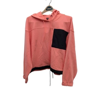 Timberland Mixed Media Hoodies Cotton Blend Chest Pocket Women's Size L Pink - Picture 1 of 3