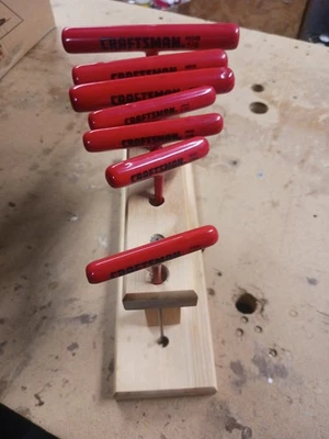 Craftsman SAE T-handle Hex Key Wrench Set, with Wooden Rack, used - Image 1 of 4
